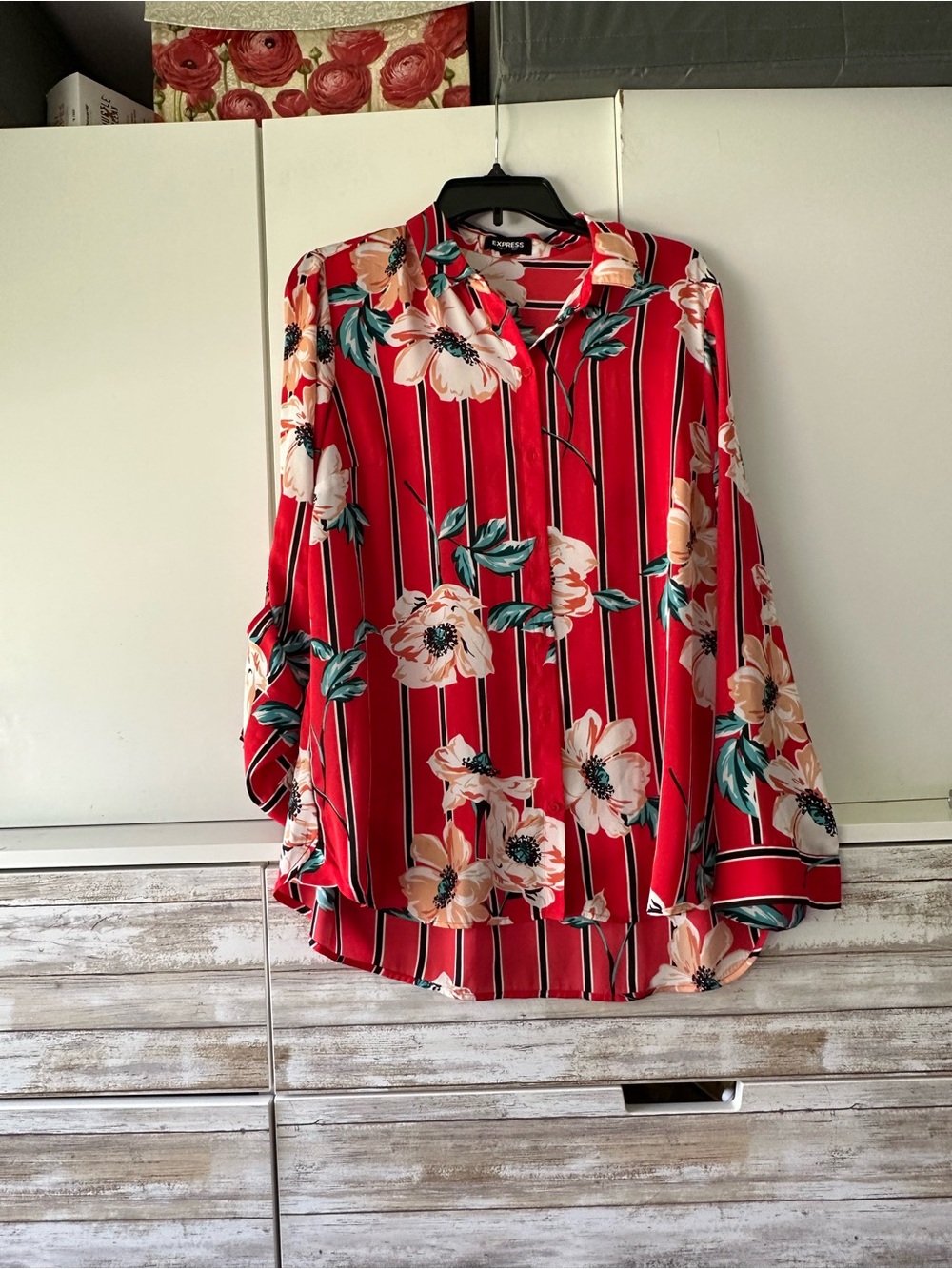 🌺👚 Express The City Shirt Floral Striped Button Front Blouse Women’s Large
